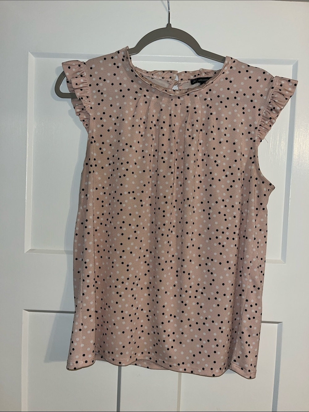 Adrianna Papell Blush Pink Polka Dot Ruffle Sleeve Top